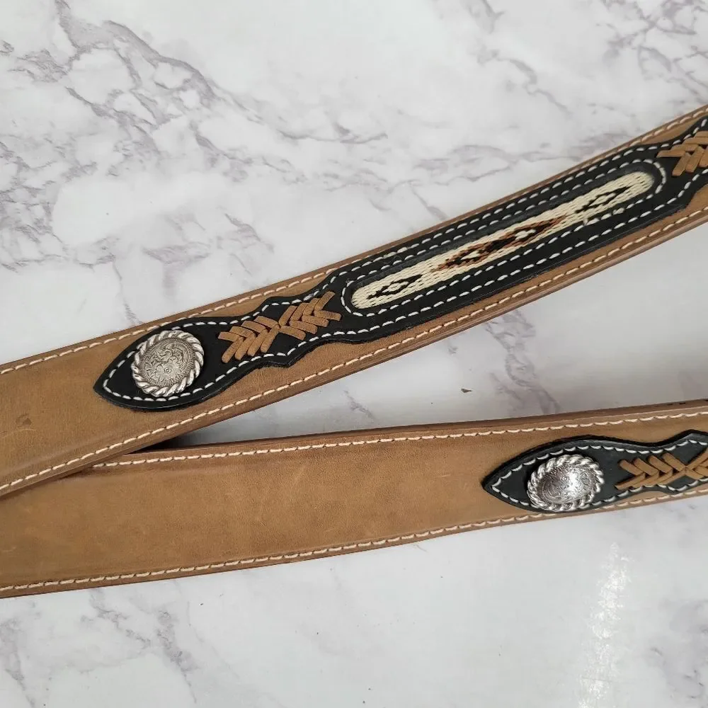 Nocona Top Hand Leather Western Belt Tan with Black Billet Silver Concho Men's